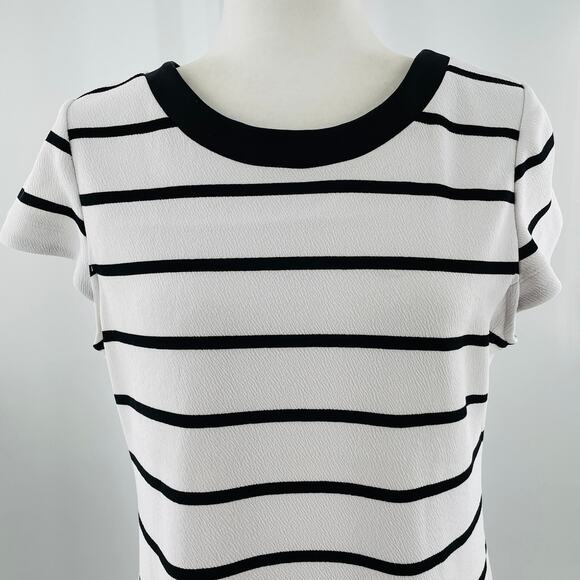 Jessica Simpson White Black Stripes Pink Floral Short Sleeve Shift Dress Plus 14 - Picture 6 of 14